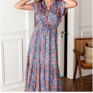 Emerson Fry India Collection Frances Block Print Maxi Dress Floral Small